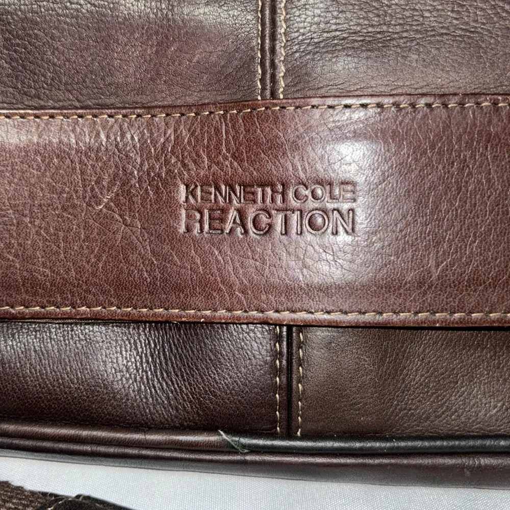 Kenneth Cole Reaction Risky Business Brown Leather Laptop Messenger Bag 524541